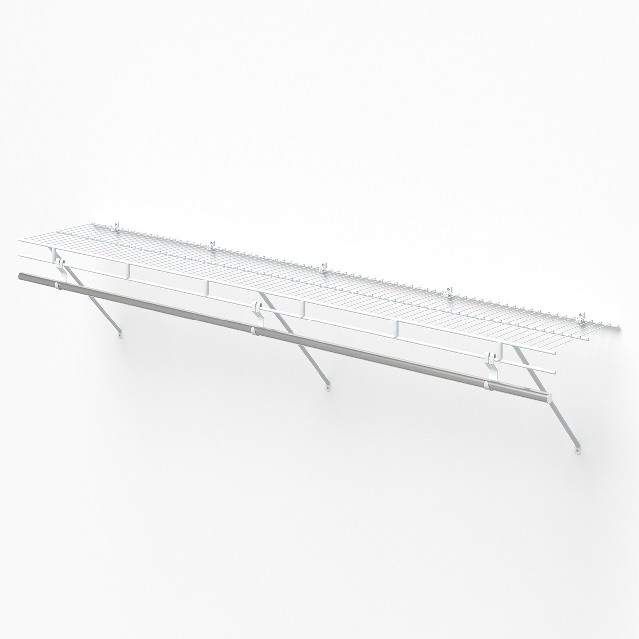 Closet Wall Shelf Metal with Hanging Rod and Hooks White 72 Inch